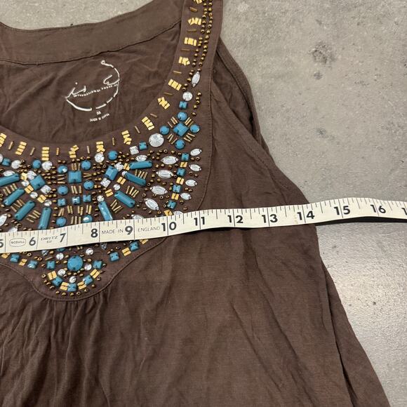 Vintage Y2k Turquoise Brown Beaded Embellished Flowy Tank Top Racerback M - Picture 4 of 5